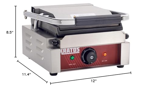 Kratos Commercial Electric Panini Sandwich Grill with Smooth Plates, 9" x 9" Cooking Surface, Commercial Countertop Panini Press, 120V, 1750W (29Y-018)