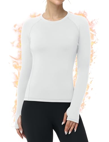 Roadbox Women Thermal Shirts, Warm Long Sleeve Fleece Lined Underwear Tops, Winter Ski Workout Base Layer for Cold Weather