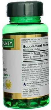 Nature's Bounty Vitamin D-5000 IU Softgels, Maximum Strength 100 ea (Pack of 4)