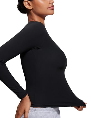 CRZ YOGA Softembrace Crewneck Long Sleeve Shirts for Women - Casual Going Out Tops Soft Basic Fitted Tight Fall T-Shirts