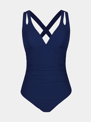 CUPSHE Women's One Piece Swimsuit Tummy Control Deep V Neck Double Straps Crisscross Back Tie Bathing Suit