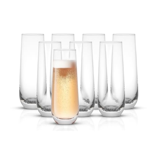 JoyJolt Milo Stemless Champagne Flutes Set of 8 Crystal Glasses. 9.5oz Prosecco Wine Flute, Mimosa Glasses, Cocktail Glass...
