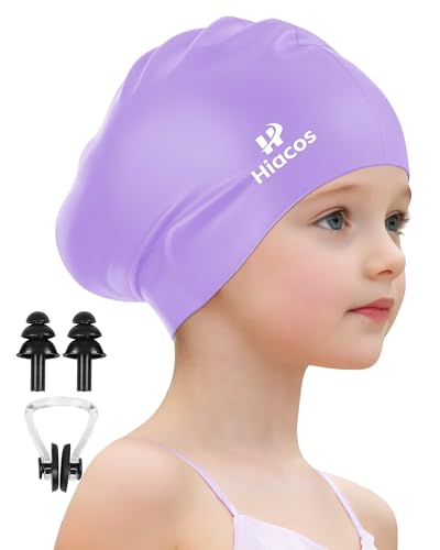 Kids Swim Cap for Girls Boys, 2 Size Silicone Swimming Cap for Long Hair, Waterproof Swim Hats for Toddlers Children Teens...