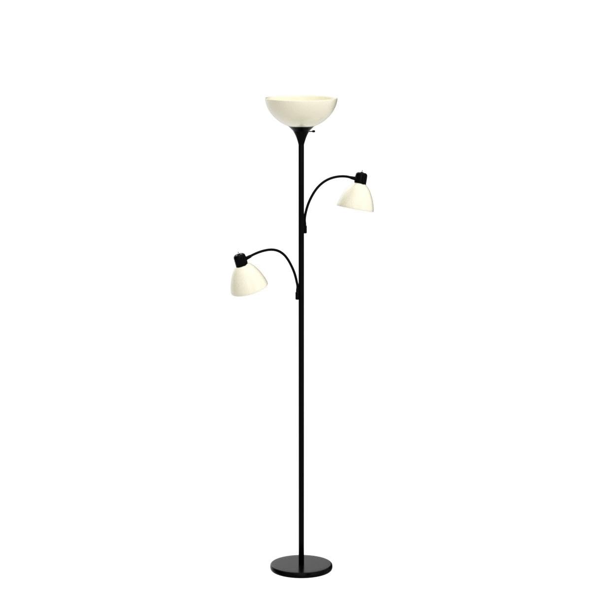 Brightech Sky Dome Double Led Floor Lamp - Dimmable Black Torchiere With 2 Reading Lamps For Living Rooms & Offices - Model Fl-Dme2-Blk