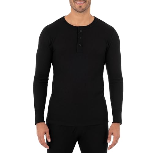 Fruit of The Loom Mens Recycled Waffle Thermal Underwear Henley Top (1 and 2 Packs)