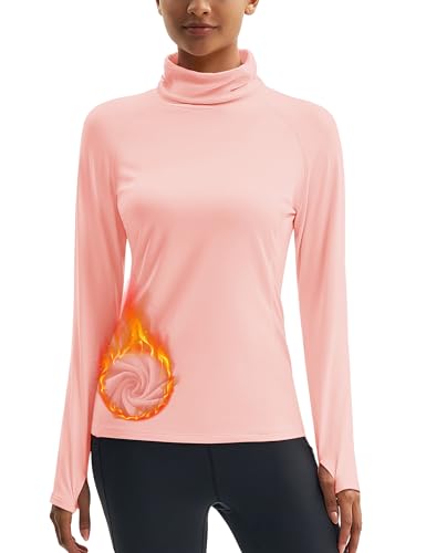 MAGCOMSEN Women's Thermal Shirts Mock Turtleneck Long Sleeve Undershirt Fleece Base Layer Top with Thumb Holes