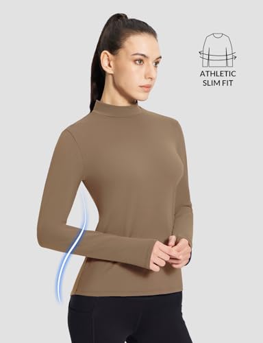 baleaf Women's Thermal Long Sleeve Shirts Fleece Mock Neck Top Warm Undershirts with Detachable Neck Gaiter Thumbholes