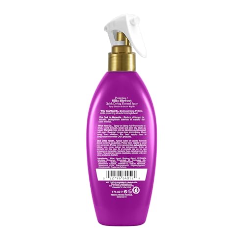 OGX Protecting + Silk Blowout Quick Drying Thermal Protection Spray, Heat Protectant Spray Shields Hair up to 450°F For So...