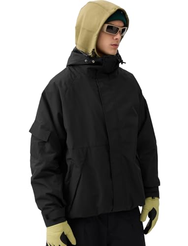GSOU SNOW Mens Womens Ski Jacket Baggy Snowboard Coat Waterproof Shell Jacket Snow Hoodie Loose Fit For Winter Outdoor Sports