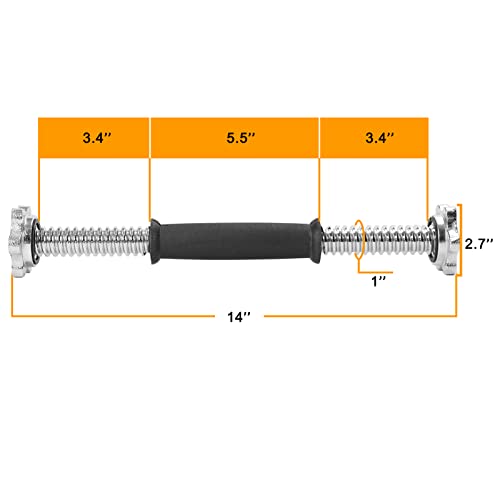 Threaded Dumbbell Rubber/Chrome Handles 1 Inch Pair, Adjustable Dumbbell Bar Handles, Fits Standard Weight Plates with 1” ...
