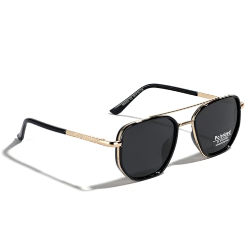 weiyuchen Polarized TR90 Sunglasses Vintage Square Flattop Sun Glasses Double Bridge Metal UV400 Eyewears