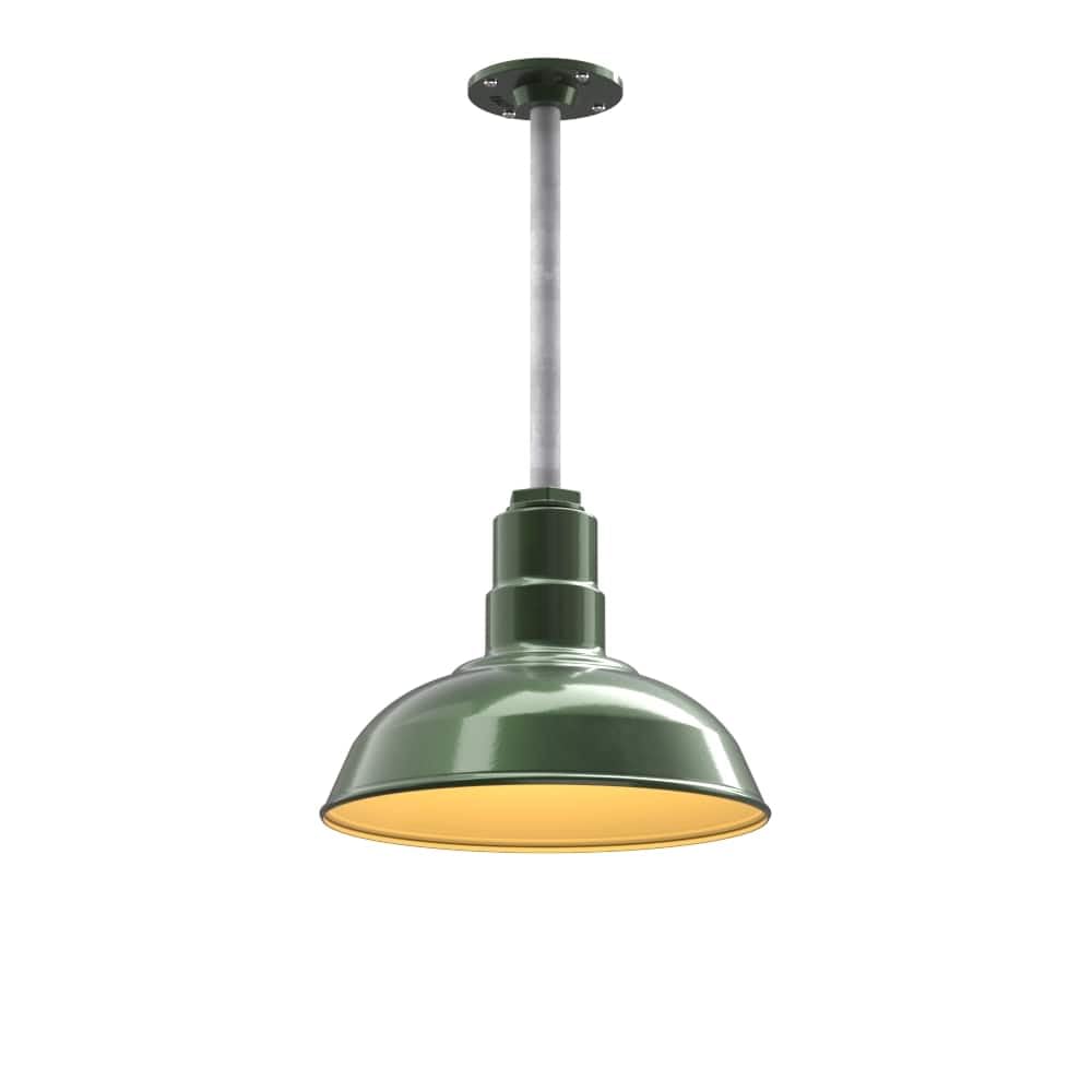 Steel Lighting Co. El Segundo Barn Light - Ceiling Pendant, 12in Dome, Alloy Steel, Hunter Green/Brass, 12in Galvanized Stem