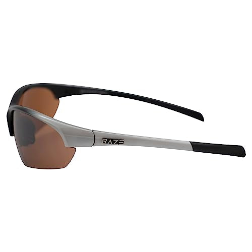 Raze Eyewear S-Wave Wrap Around Sports Sunglasses for Men or Women Black to White Gloss Frame w/High Definition Brown Lenses