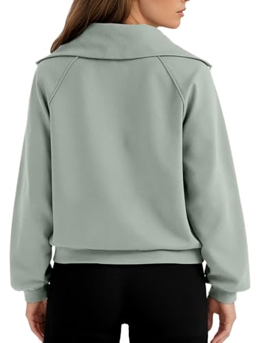 Women's Cropped Half Zip Pullover Quarter Zipper Long Sleeve Sweatshirt for Casual Wear