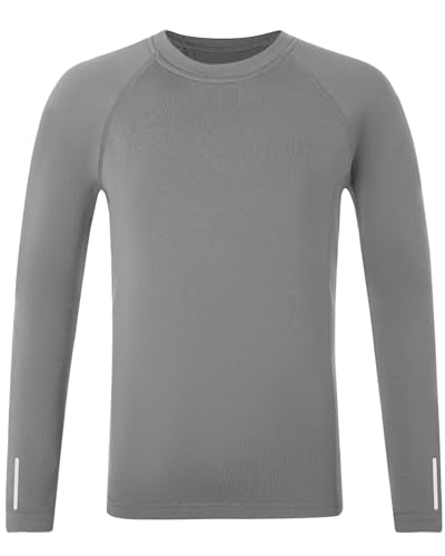 RIKUAOU Youth Boys Thermal Compression Shirts, Fleece Lined Long Sleeve Undershirt, Athletic Base Layer Top Soccer Football