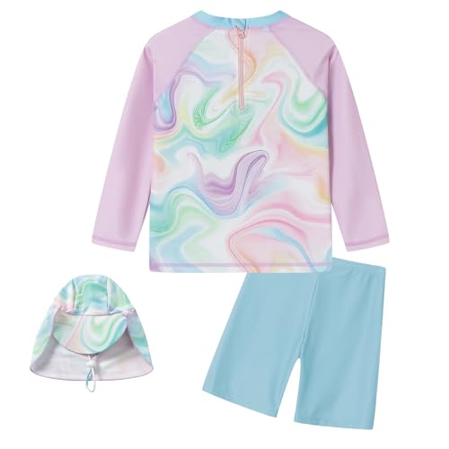 LittleSpring Girls Two Piece Swimsuits Long Sleeve Rash Guard Set UPF 50+ Swimwear 1-10 Years