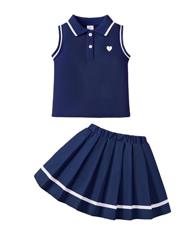 Kucnuzki Little Girls Clothes Toddler Outfit Polo Sleeveless Shirt Spring Tank Tops Pleated Skirt 2 Piece Set Clothing