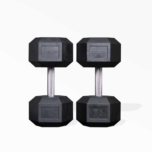 Rep Fitness 55lb-75 lb Dumbbell Set- Rubber Hex, Low Odor, Fully Knurled- Made for Heavy Lifting
