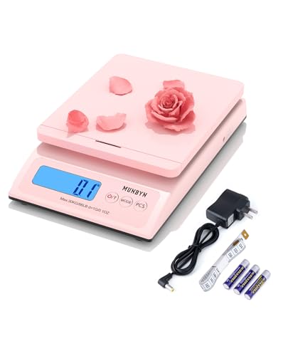 MUNBYN Shipping Scale, Accurate 66lb/0.1oz Postal Scale with Sweet Pink Style, Hold/Tear/PCS Function, Auto-Off, Battery &...