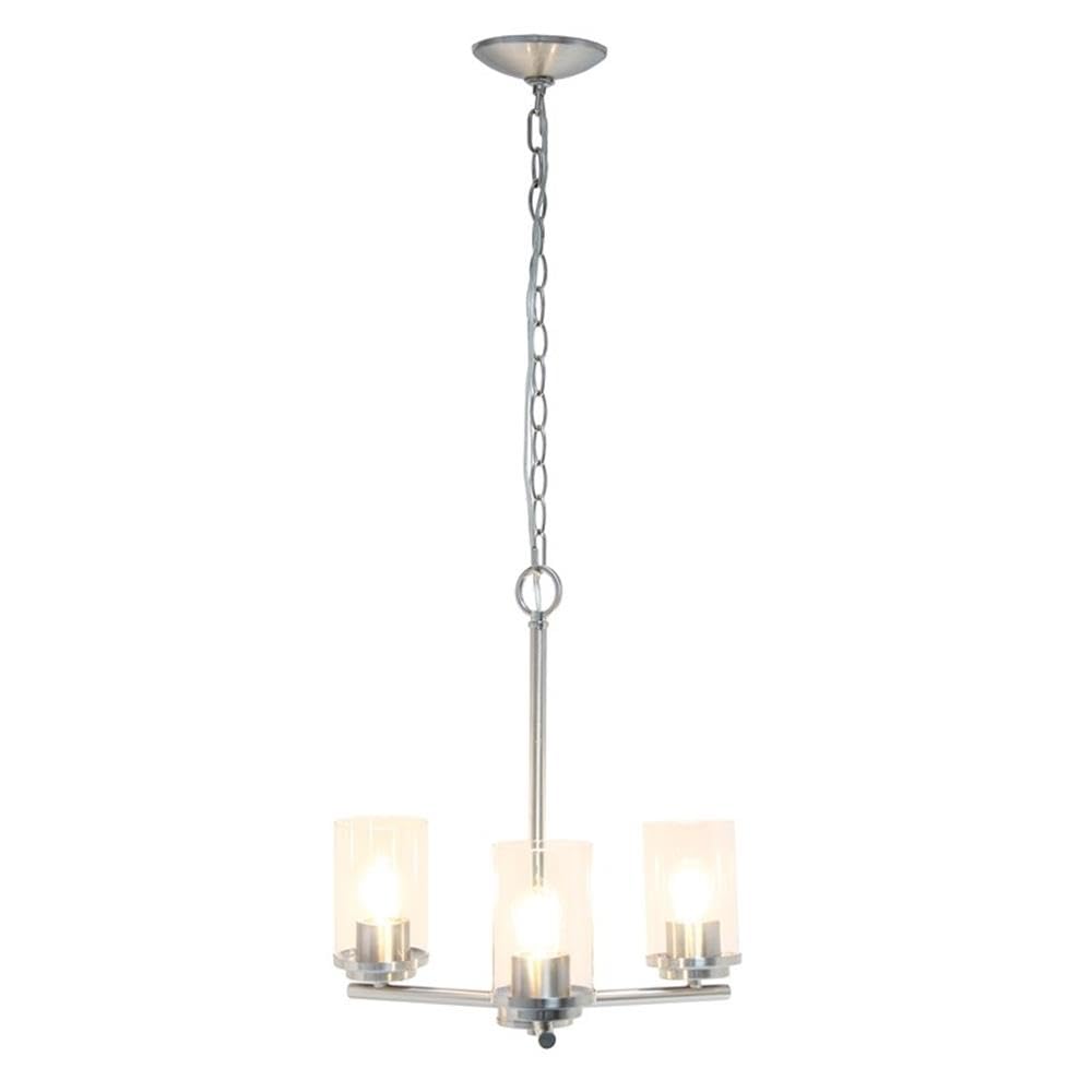LALIA HOME 3-Light Pendant Chandelier, Clear Glass & Metal, 15in Brushed Nickel, Model LHP-3012, Ideal for Kitchen, Foyer, Living Room
