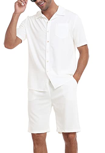 MoFiz Men's Track Suits 2 Piece Short Set Outfits Casual Beach Coolest Lightnes Button Shirts Short Suits Summer S-3XL
