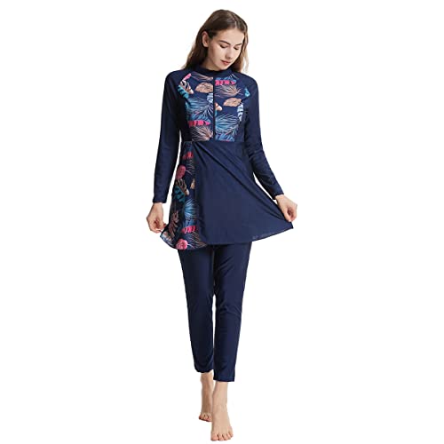 Muslim Swimsuits for Women Long Sleeve Built-in Bra Swimming Tops + Swimming Pants + Hijab Burkini Full Cover Swimwear