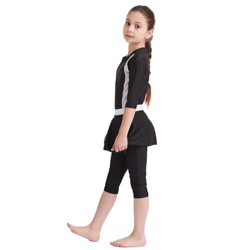 Girls Muslim Swimsuits with Swim Cap & Skirt Rash Guard Full Coverage Full Zip Beach Swimwear for Girls Size 2-15