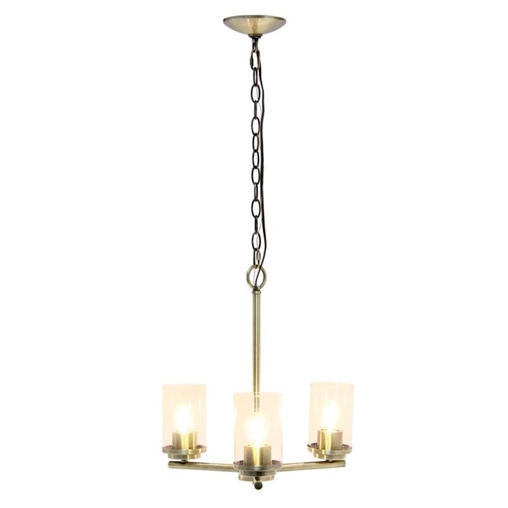 LALIA HOME 3-Light Pendant Chandelier, Antique Brass, 15x15x64, Glass, Model LHP-3012, Ideal for Kitchen Island, Foyer, Living Room