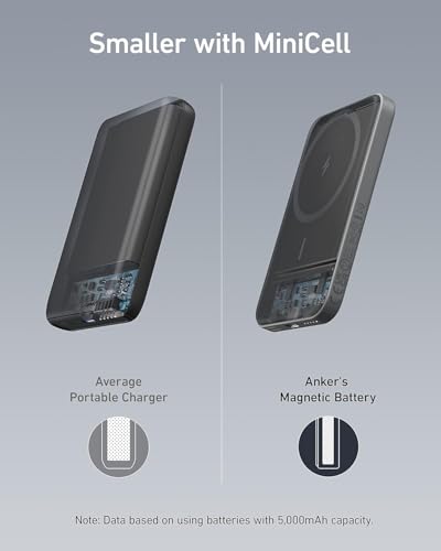 Anker 621 Magnetic Portable Charger (MagGo), 5,000mAh Wireless Power Bank with USB-C Cable, Magsafe-Compatible Battery Pac...
