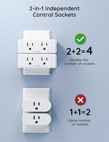 Govee Dual Smart Plug 4 Pack, 15A WiFi Bluetooth Outlet, Work with Alexa and Google Assistant, 2-in-1 Compact Design, Gove...