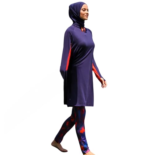 Islamic Full-Length Modest Swimsuit for Muslim Women | 4 PCS Burkini Set Top Pants Cap Bustier | Long Sleeve Rash Guard