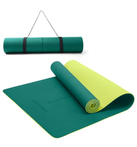 Ewedoos Eco Friendly Yoga Mat with Alignment Marks TPE Yoga Mat Non Slip Hot Yoga Mat Thick 1/4'' Anti-Tear Surfaces Exerc...