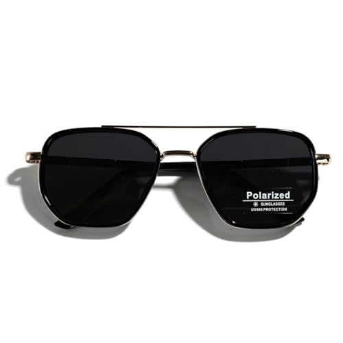 weiyuchen Polarized TR90 Sunglasses Vintage Square Flattop Sun Glasses Double Bridge Metal UV400 Eyewears