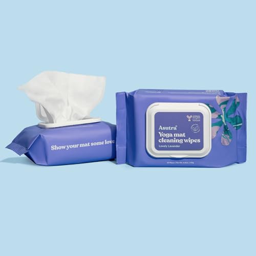 ASUTRA Yoga Mat Cleaning Wipes (Lovely Lavender), 1 Pouch (30 Wipes) - No Slippery Residue, Deep-Cleansing for Fitness Gea...
