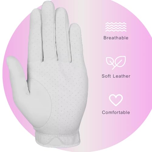 Scratch Cabretta Leather Ladies Golf Gloves (5 Pack) Logo Free, for 2025, Durable & Soft, Small Medium Large X-Large