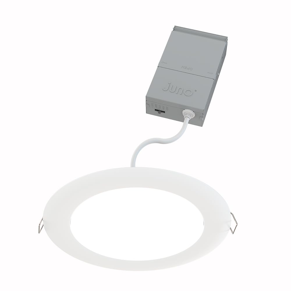 Juno Led Recessed Lights 6 Inch Round Wafer Downlight  5-In-1 Switchable White Color Temperature  120 Volts  6-Inch Ultra-Thin Flat Trim  Matte White  4-Pack (Wf6 Sww5 90Cri Mw Cp4 M2)