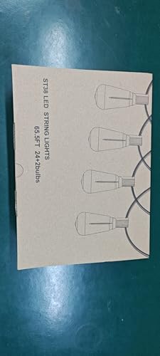 MGVIH Outdoor String Lights, 65FT Waterproof LED with Remote, Dimmable ST38 Shatterproof Bulbs, Black, Model CMC-O24XA