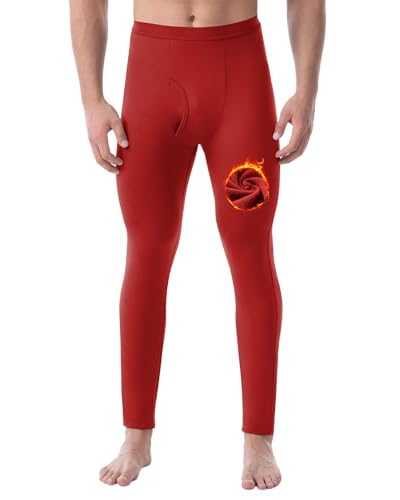 Runhit Long Johns for Men Thermal Pants with Fly Long Thermal Underwear Winter Cold Weather Fleece Thermal Bottoms