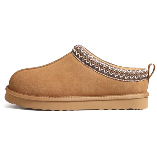 bebealy Genuine Suede Fuzzy Slippers for Women Winter Warm House Shoes Cozy Mini Boots for Indoor Outdoor
