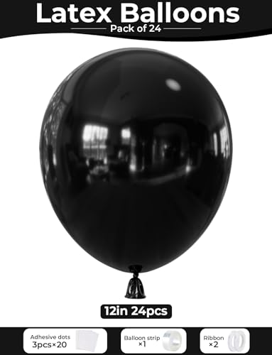 Black Balloons 12 Inch –24pcs Latex Party Balloons for Birthday, Baby Shower, DIY Party Decorations, Perfect for Small Gat...