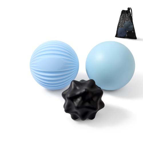 YIXIUTEN 3-Piece Silicone Lacrosse Ball Set for Deep Tissue and Trigger Points - Smooth, Textured, and Spiky Massage Balls...