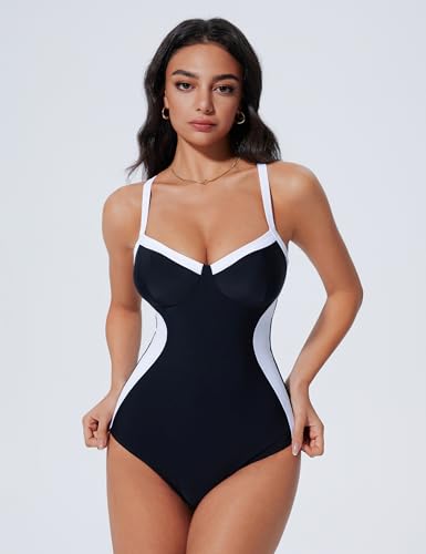 SUUKSESS Womens Tummy Control One Piece Swimsuit Sexy Crisscross Back Bathing Suit