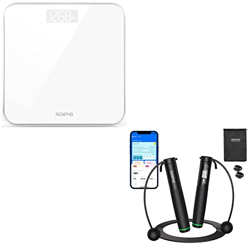 RENPHO Digital Bathroom Scale White, Smart Skipping Rope with Counter
