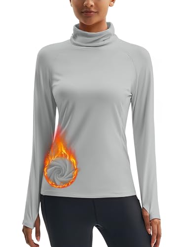 MAGCOMSEN Women's Thermal Shirts Mock Turtleneck Long Sleeve Undershirt Fleece Base Layer Top with Thumb Holes