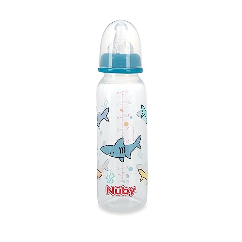 Nuby Standard Neck Tinted Bottle, 8 Ounce, 1 Pack of 1 Bottle, Colors/Patterns May Vary