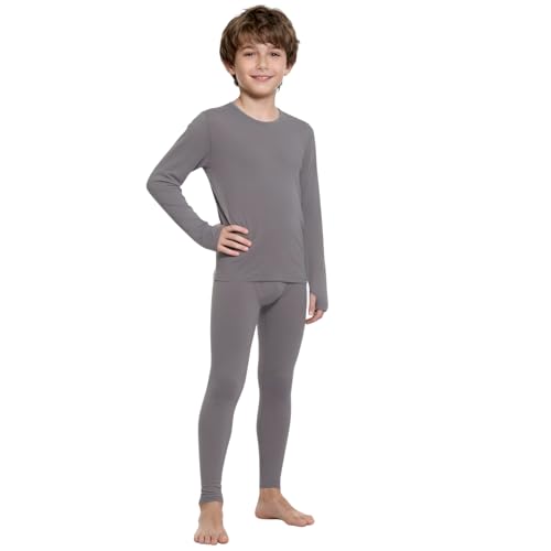 Bodvera Thermal Underwear for Kids，Boys Fleece Lined Base Layer Long Johns Thermals Top and Bottom Set for Winter Skiing