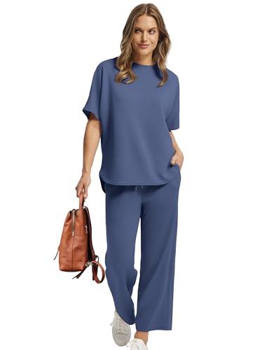 Sampeel Two Piece Sets for Women Summer Outfits Oversized Wide Leg Crop Pants Lounge Sets Airport Beach Vacation Clothes