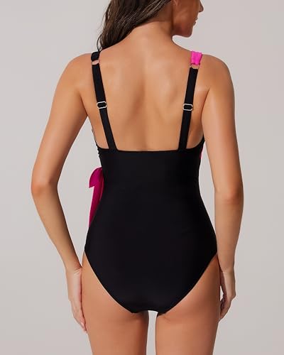 RXRXCOCO Women's Tummy Control One Piece Swimsuits Ruched Wrap V Neck Bathing Suit Slimming Swimwear