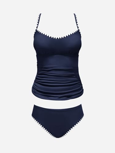 CUPSHE Women's Tankini Sets Two Piece Swimsuit Scoop Neck Tummy Control Adjustable Straps Shell Stitched