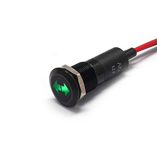 Alpinetech 12V LED Metal Signal Indicator Pilot Dash Light - 12mm, Green Interior Hazard Light
